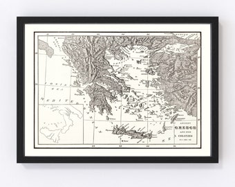 Ancient Greece Map Art - Vintage Print from 1901 - Old Ancient Greece Art - Framed or Canvas