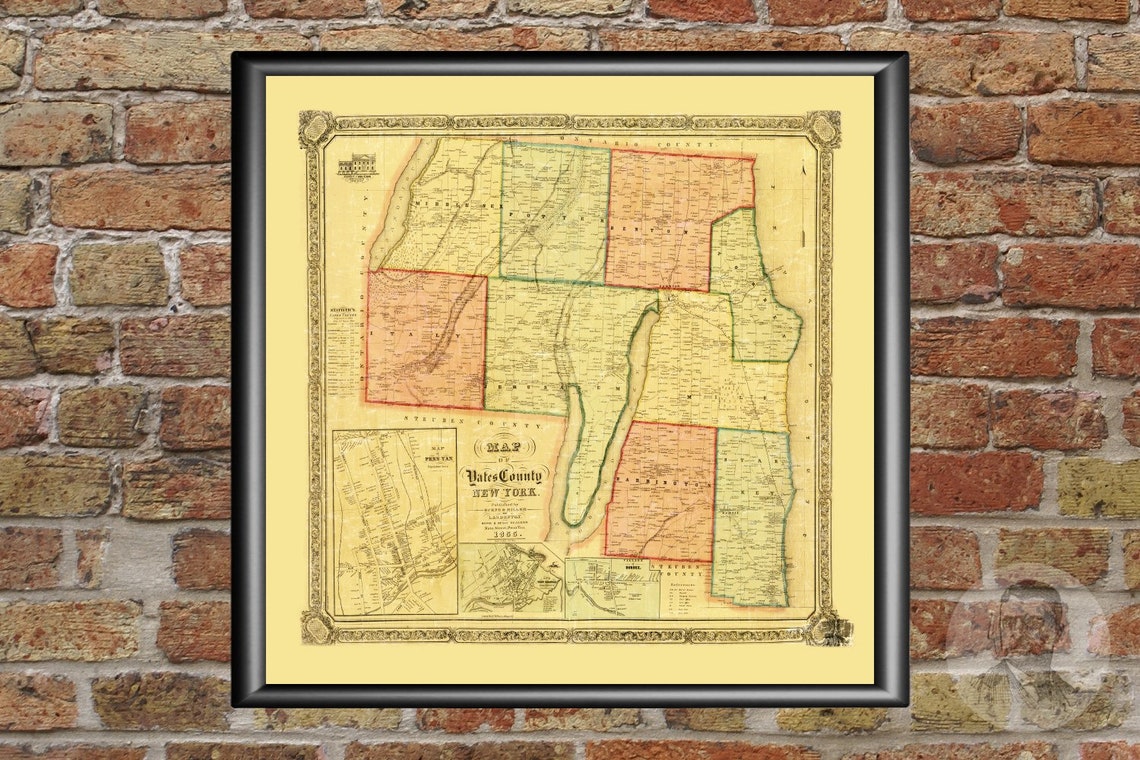 Vintage Yates County Map 1855 Old Map of Yates County New Etsy