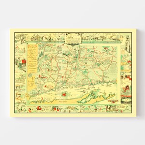 Connecticut Map 1926, Vintage Connecticut Map, Old Connecticut Art, Wall Art Gift for Connecticut History Lovers Retro Decor image 3