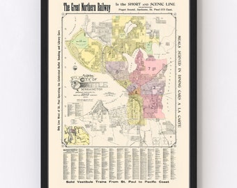 Seattle Map 1899, Vintage Seattle Map, Old Seattle Washington Art, Wall Art Gift for Seattle History Lovers Retro Decor