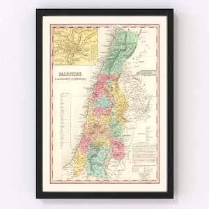 Palestine Map 1836, Vintage Palestine Map, Old Palestine Art, Wall Art Gift for Palestine History Lovers Retro Decor
