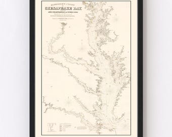 Chesapeake Bay Map 1868, Vintage Chesapeake Bay Map, Old Chesapeake Bay Art, Wall Art Gift for Chesapeake Bay History Lovers Retro Decor