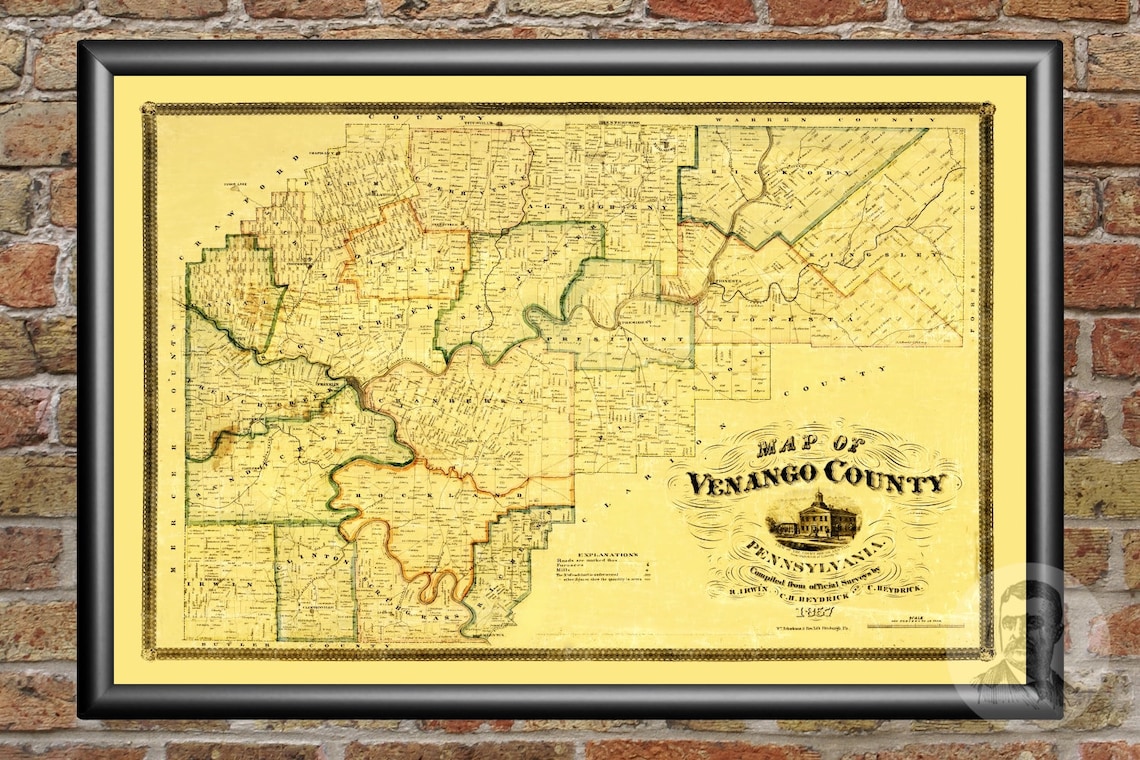 Vintage Venango County Map 1857 Old Map of Venango County Etsy