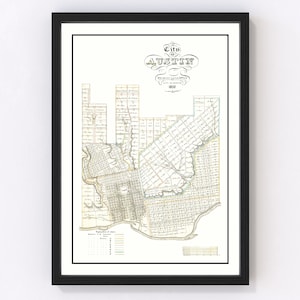 Austin Map 1850, Vintage Austin Map, Old Austin Texas Art, Wall Art Gift for Austin History Lovers Retro Decor