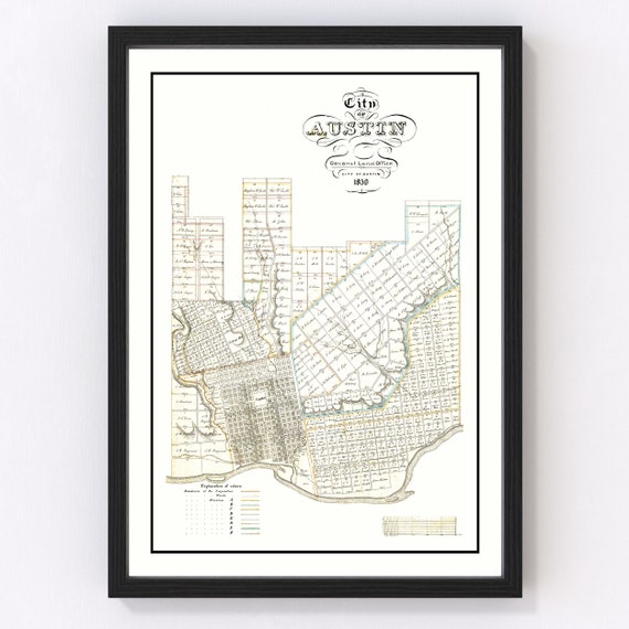 Austin Map 1850 Old Map of Austin Texas Art Vintage Print - Etsy