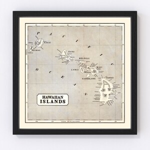 Hawaii Map 1848, Vintage Hawaii Map, Old Hawaii Art, Wall Art Gift for Hawaii History Lovers Retro Decor