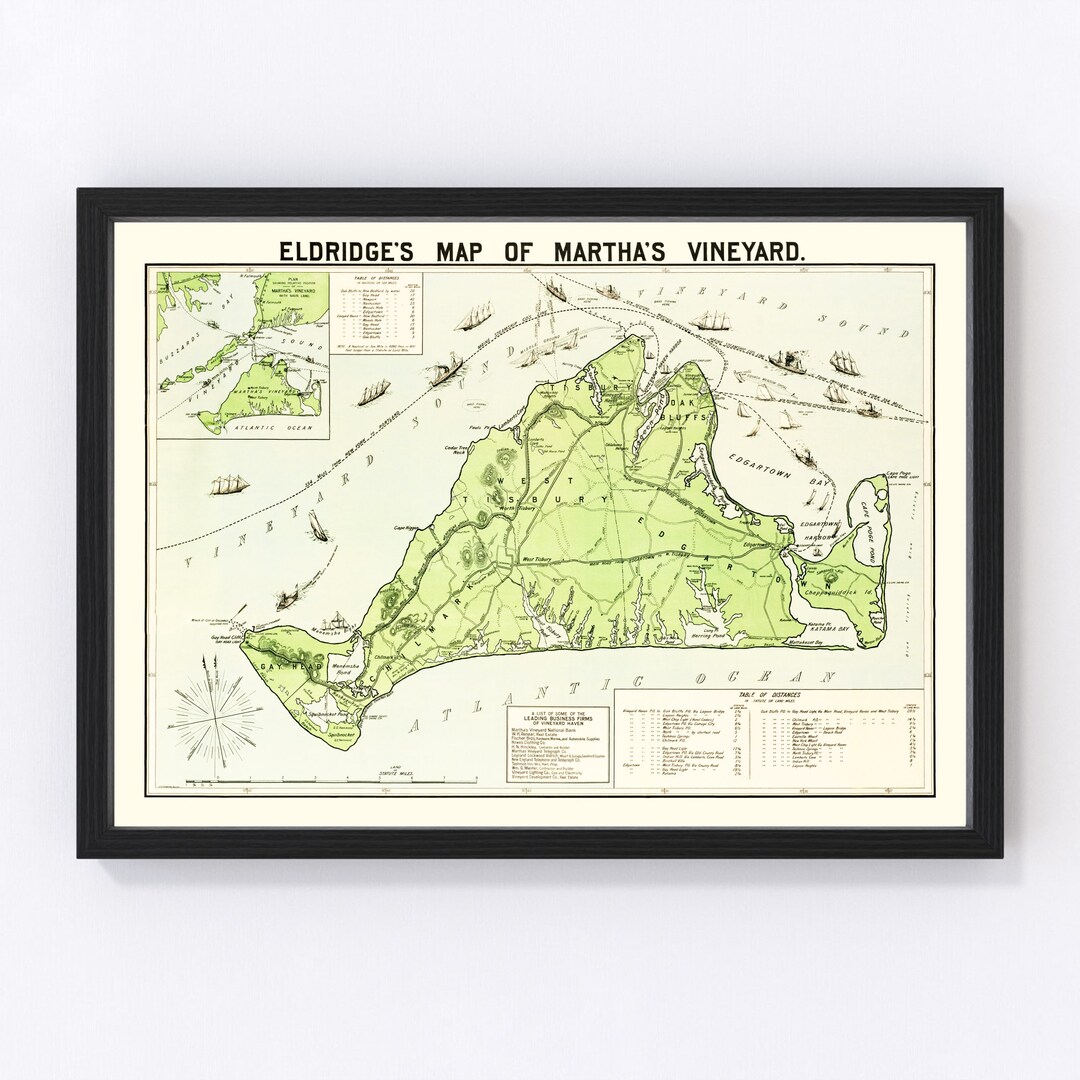 Martha's Vineyard Map 1913 Old Map of Martha's Vineyard Art Vintage