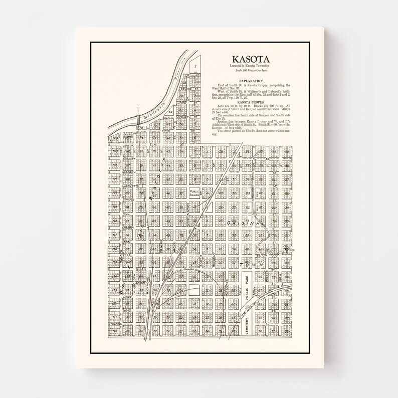Kasota Map 1928 Old Map of Kasota Minnesota Art Vintage Print Framed