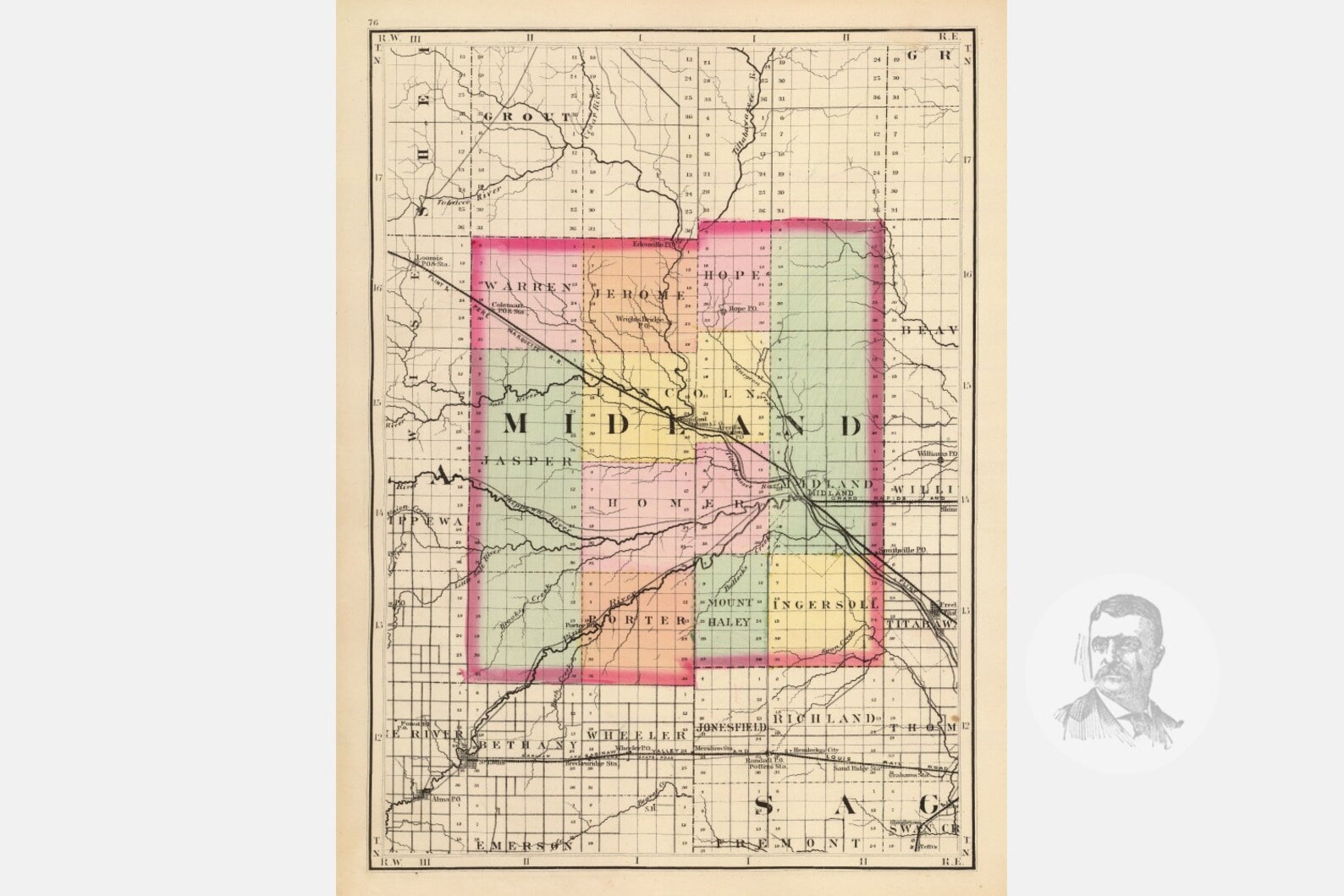 Vintage Midland County MI Map 1873 Old Michigan Map Etsy