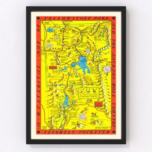 Yellowstone National Park Map 1936, Vintage Yellowstone National Park Map, Old Yellowstone National Park Art, Wall Art Gift for Yellowstone