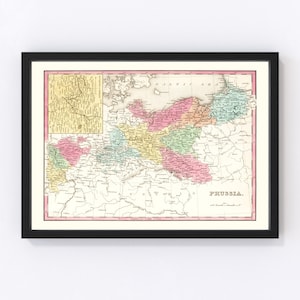 Prussia Map 1836, Vintage Prussia Map, Old Prussia Art, Wall Art Gift for Prussia History Lovers Retro Decor