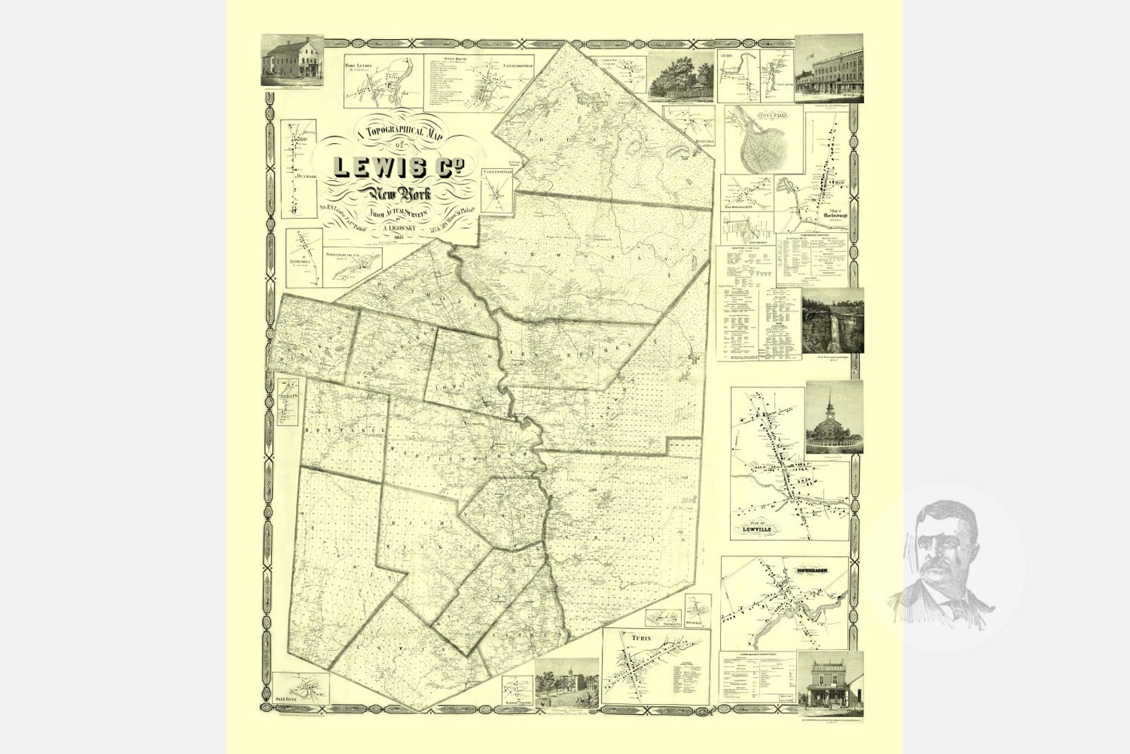Vintage Lewis County Map 1857 Old - Il 1588xN.1911979231 O66t