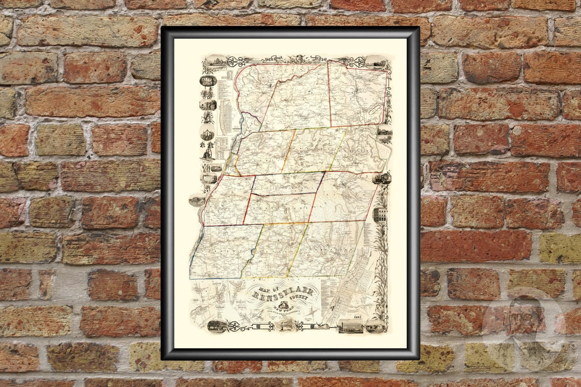 Vintage Rensselaer County Map 1854 Rensselaer County NY Land Etsy