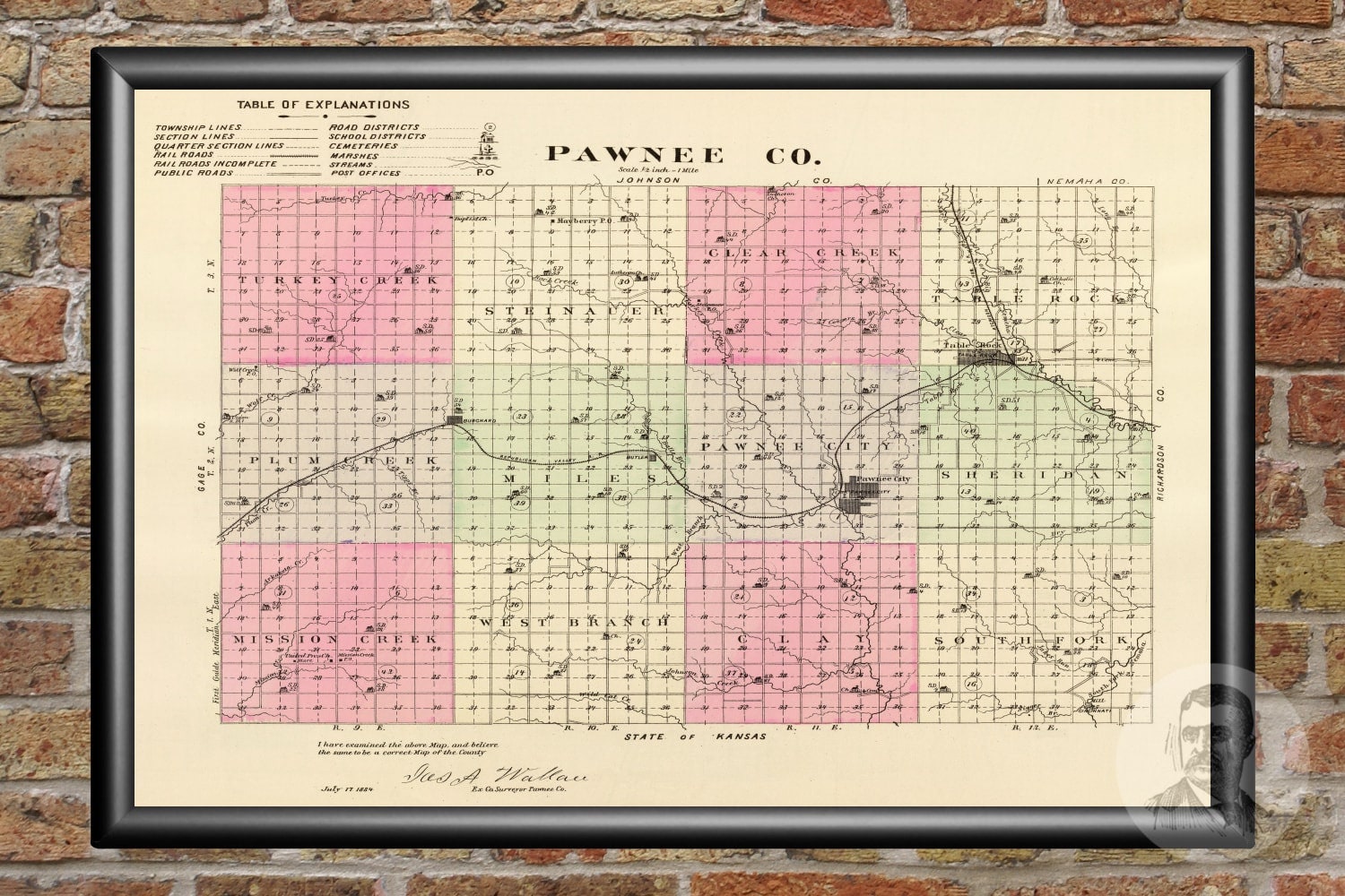 Vintage Pawnee County NE Map 1885 Old Nebraska Map Etsy