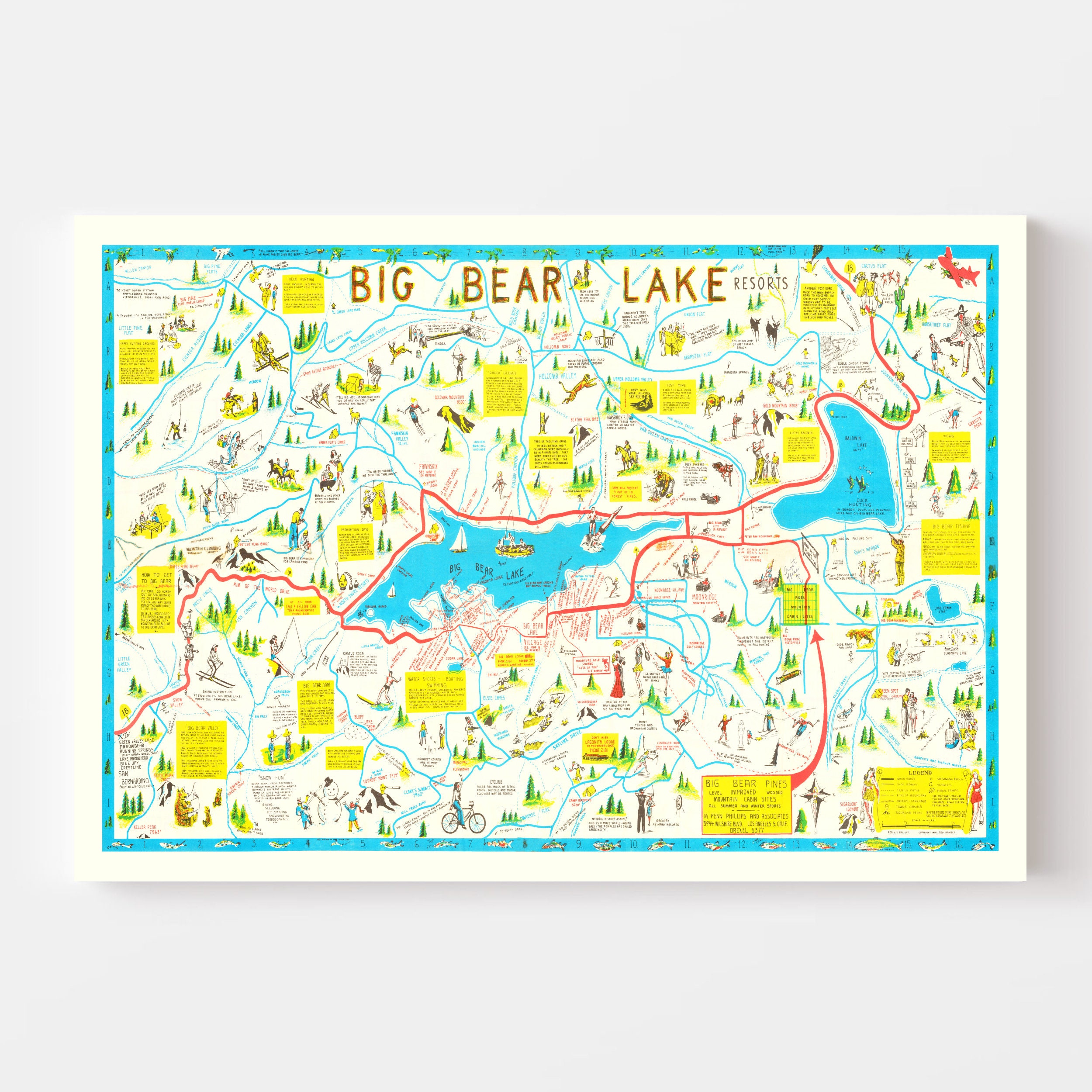 Big Bear Lake Map 1947 Old Map of Big Bear Lake Art Vintage Etsy