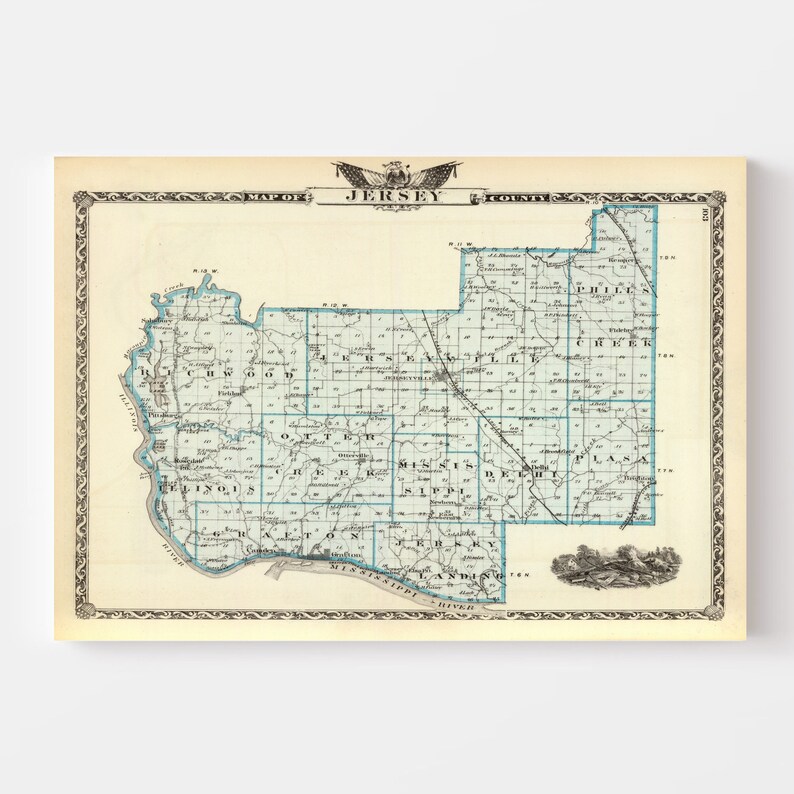 Jersey County IL Map 1876 Old Map of Jerseyville Illinois Etsy