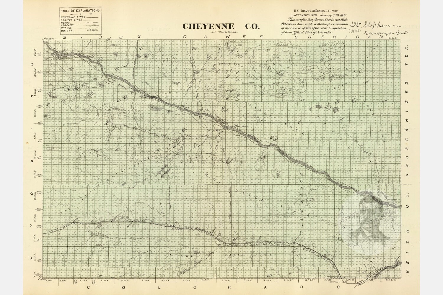 Vintage Cheyenne County NE Map 1885 Old Nebraska Map Etsy
