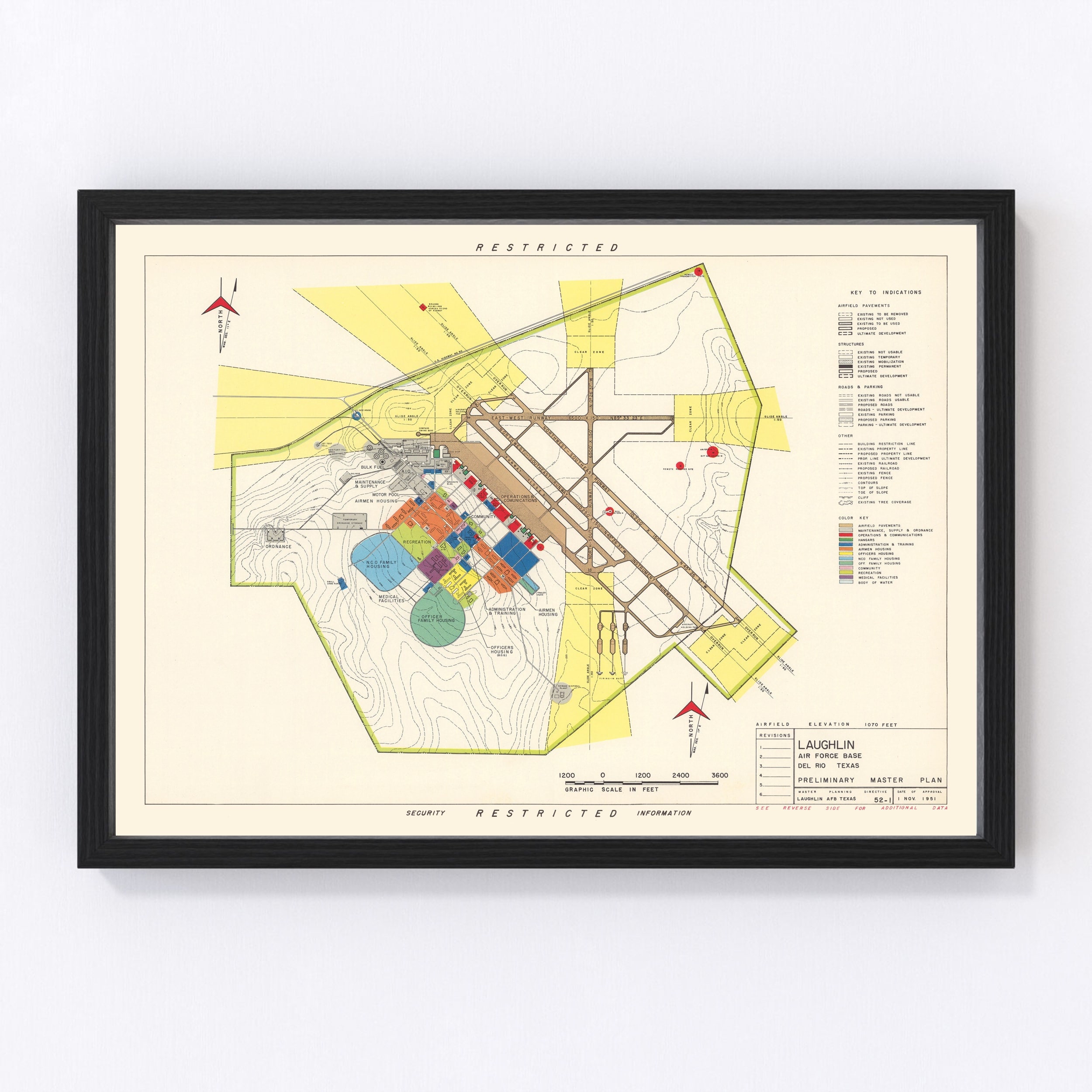 Laughlin Air Force Base Vicinity Map 1951, Vintage Laughlin Air Force ...