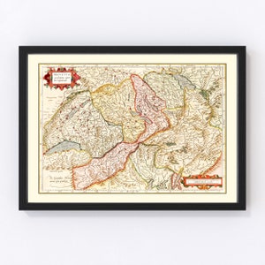 Switzerland Map 1623, Vintage Switzerland Map, Old Switzerland Art, Wall Art Gift for Switzerland History Lovers Retro Decor