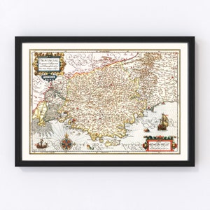 Gaul Region of France Map 1623, Vintage Gaul Region of France Map, Old Gaul Region of France Art, Wall Art Gift for Gaul Region of France Hi