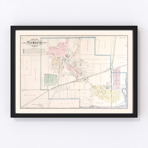 Plymouth Map 1893, Vintage Plymouth Map, Old Plymouth Michigan Art, Wall Art Gift for Plymouth History Lovers Retro Decor