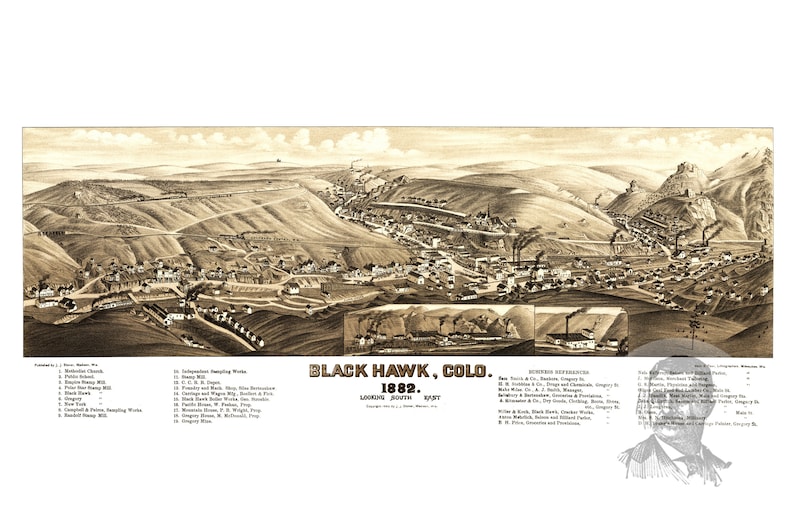 Vintage Black Hawk Map 1882 Old Map of Black Hawk Colorado Etsy