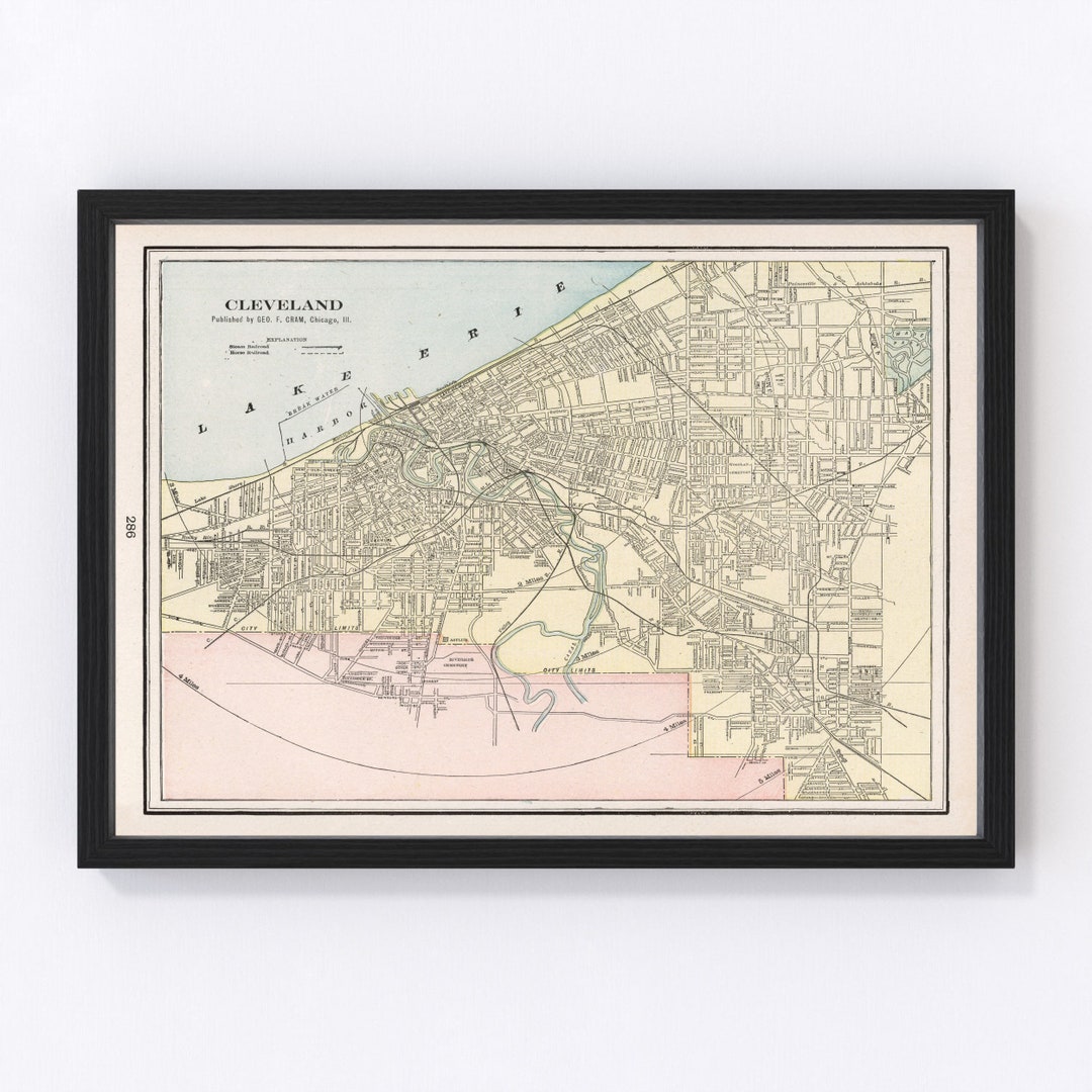 Carte Ancienne De Cleveland Ohio 1926 - Reproduction Vintage Prête à Accrocher