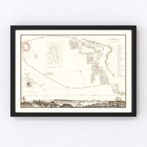 Pompeii Map 1832 - Old Map of Pompeii Italy Art Vintage Print Framed Wall Art Canvas Portrait History Genealogy Travel Ancestry