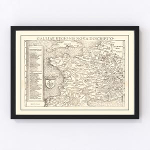 France Map 1550, Vintage France Map, Old France Art, Wall Art Gift for France History Lovers Retro Decor