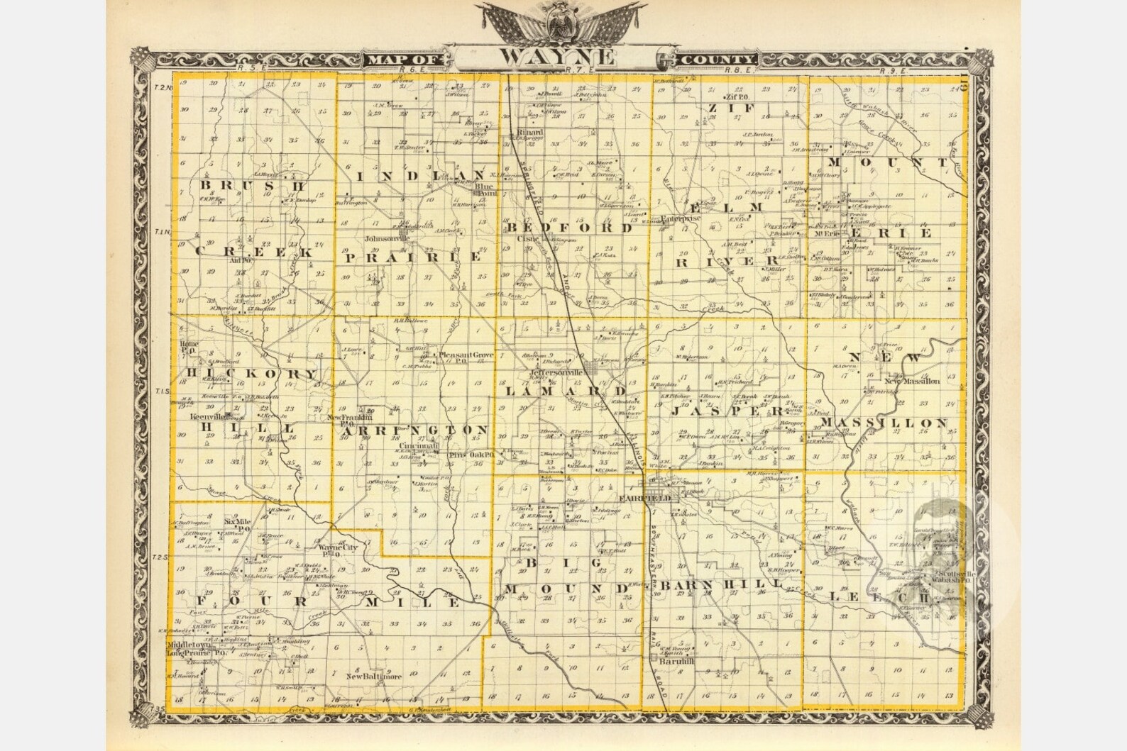 Vintage Wayne County IL Map 1876 Old Illinois Map Etsy