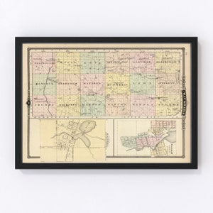 Waushara County Map 1878, Vintage Waushara County Map, Old Waushara County Wisconsin Art, Wall Art Gift for Waushara County History Lovers R