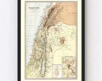 Palestine Map Art - Vintage Print from 1871 - Old Palestine Art - Framed or Canvas