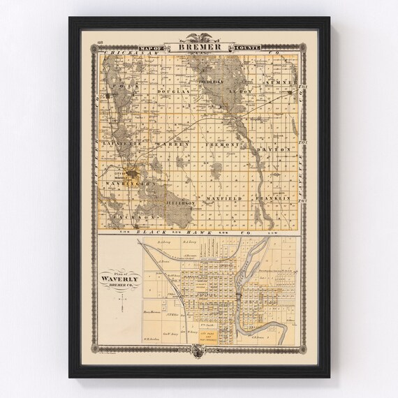 Bremer County Iowa Map Bremer County Iowa Vintage Map From 1875 Old County Map Art | Etsy