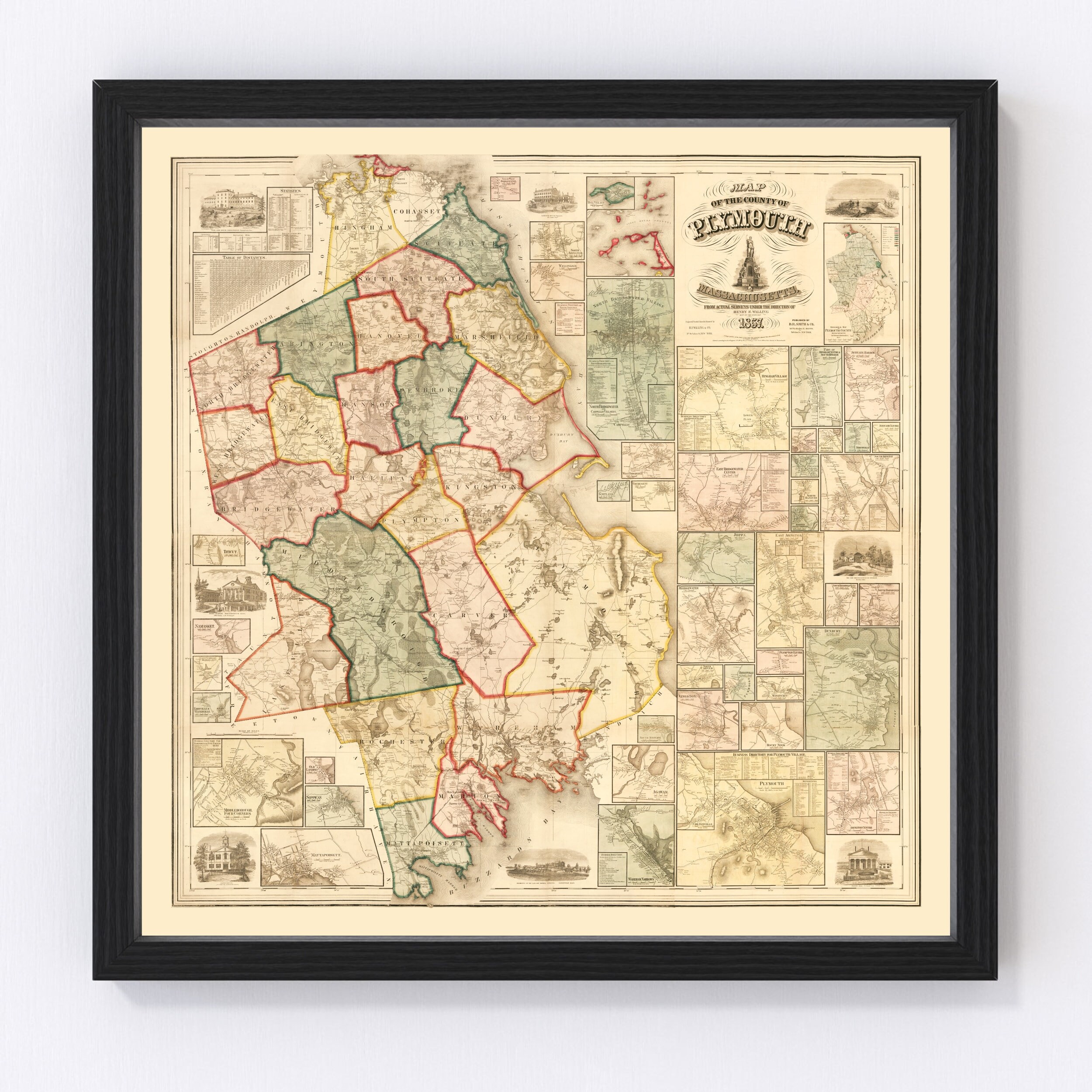 Map Of Plymouth County Ma Plymouth County Massachusetts Vintage Map From 1857 Old - Etsy Ireland