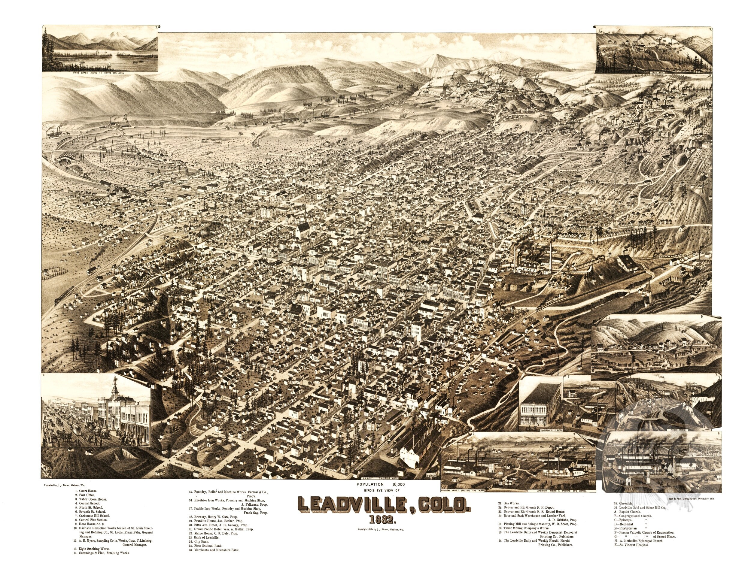Leadville Colorado Vintage Map From 1882 Old City Map Art  Etsy