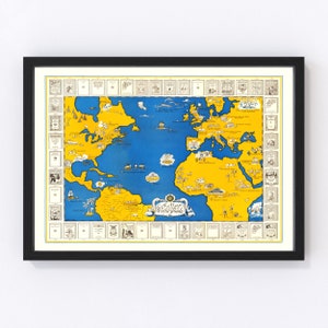 World Map 1928, Vintage World Map, Old World Art, Wall Art Gift for World History Lovers Retro Decor