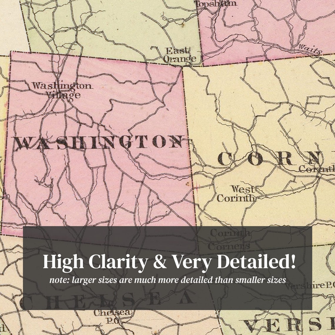 Orange County VT Map 1876 Old Map of Chelsea Vermont Art Etsy