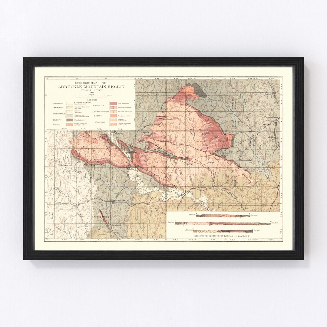 Arbuckle Mountain Map 1903 Old Map of Arbuckle Mountain Art Vintage