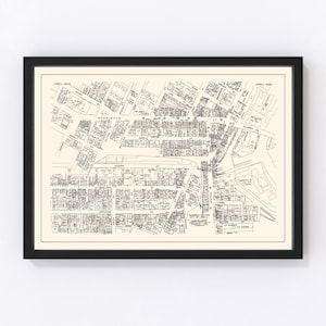 Lowell Map 1946 - Old Map of Lowell Business Section Massachusetts Art Vintage Print Framed Canvas Portrait History Genealogy Farmhouse