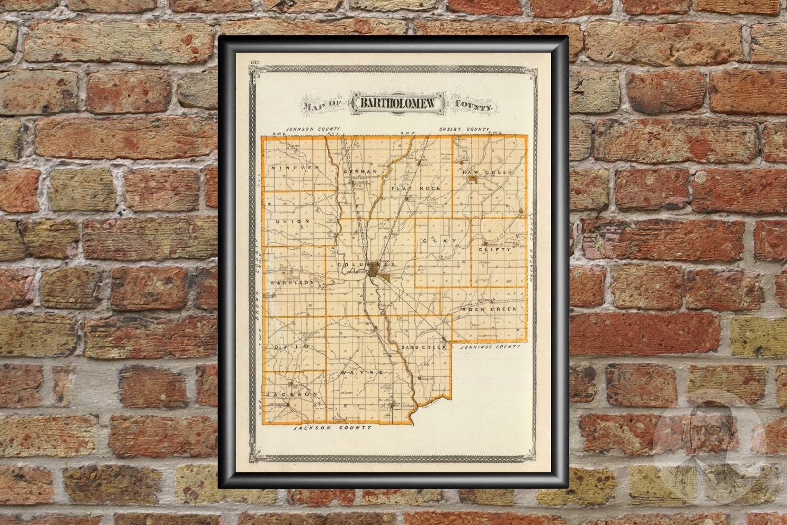 Vintage Bartholomew County IN Map 1876 Old Indiana Map Etsy