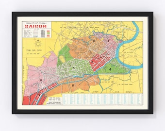 Saigon Map 1966, Vintage Saigon Map, Old Saigon Art, Wall Art Gift for Saigon History Lovers Retro Decor
