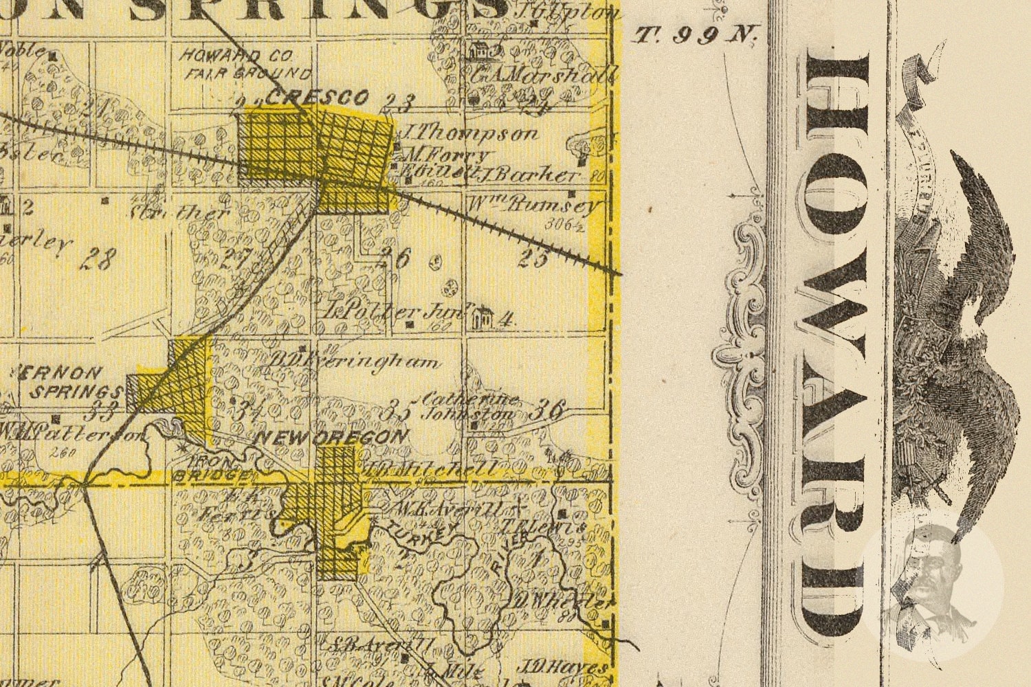 Vintage Howard County IA Map 1875 Old Iowa Map Historical Etsy