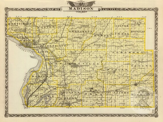 Madison County Il Map Madison County Illinois Vintage Map From 1876 Old County | Etsy Ireland