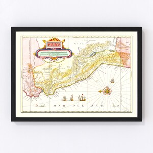 Peru Map 1665, Vintage Peru Map, Old Peru Art, Wall Art Gift for Peru History Lovers Retro Decor