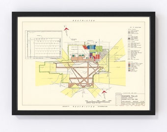 Niagara Municipal Airport Map 1952 - Old Map of Niagara Municipal Airport Art Vintage Print Framed Wall Art Canvas Portrait History Travel