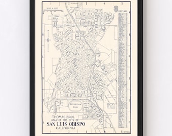 San Luis Obispo Map 1920 - Old Map of San Luis Obispo California Art Vintage Print Framed Canvas Portrait History Genealogy Farmhouse Décor