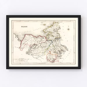 Sligo County Ireland Map 1846 - Old Map of Sligo County Ireland Ireland Art Vintage Print Framed Wall Art Canvas Portrait  History