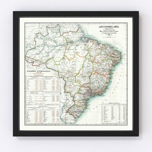 Mapa de Brasil 1911, mapa antiguo de Brasil, arte antiguo de Brasil, regalo de arte mural para amantes de la historia de Brasil, decoración retro