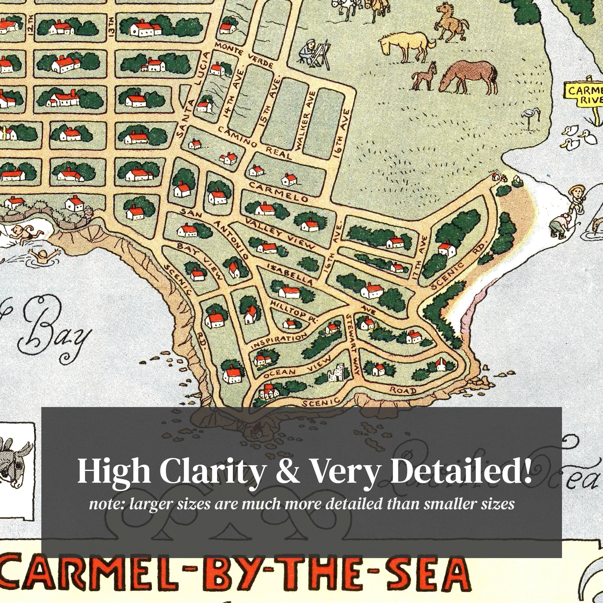 Cermel Mapi Carmel by the Sea Map 1942, Vintage Carmel by the Sea Map, Old Carmel ...
