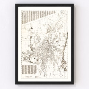 Worcester Map 1919 - Old Map of Worcester Massachusetts Art Vintage Print Framed Canvas Portrait History Genealogy Farmhouse Décor